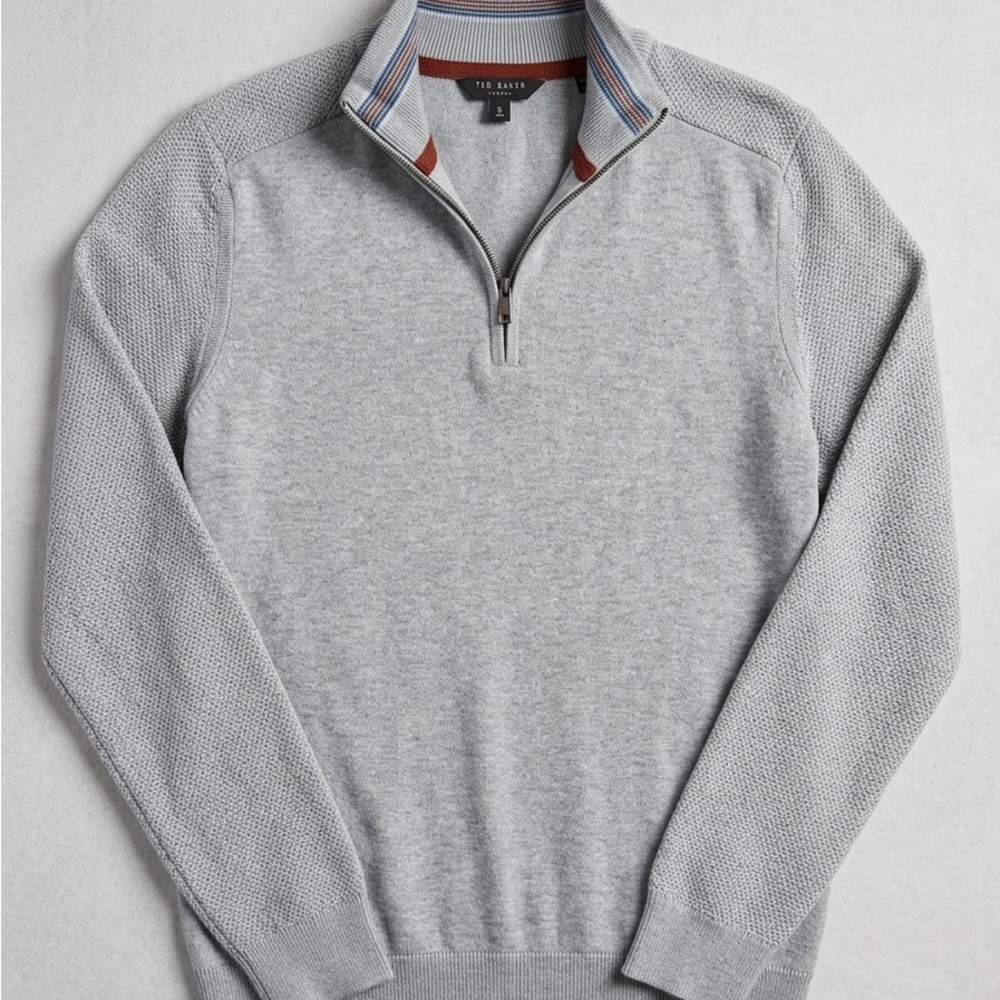 Ted Baker Gray Half-Zip Textured Sleeve Sweater